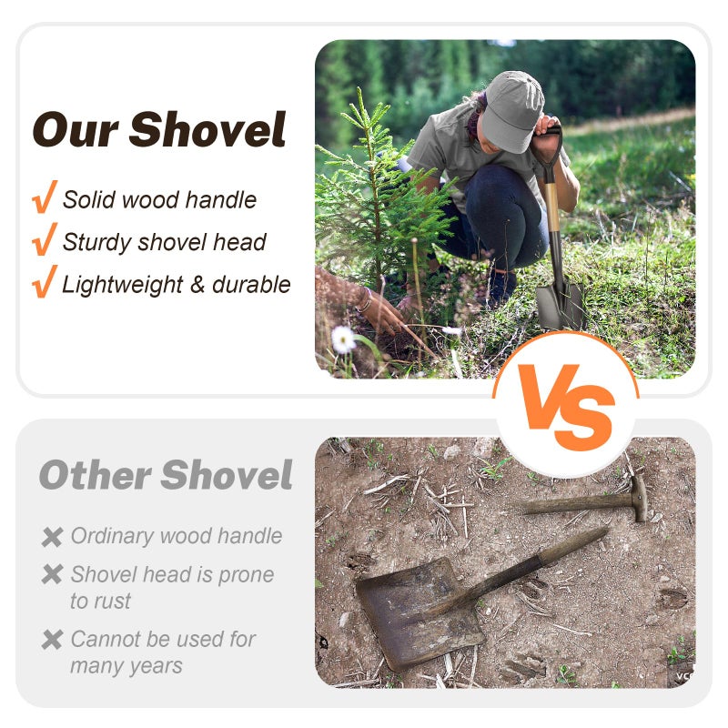 VNIMTI Shovel for Digging, Round Small Shovel with Wooden D-Handle, Metal Garden Shovel for Gardening, 28 Inches - Image 5